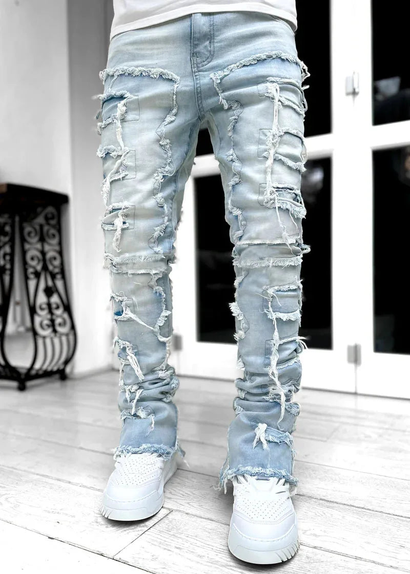Distressed Denim Jeans Heavy Frayed Ripped Street Style