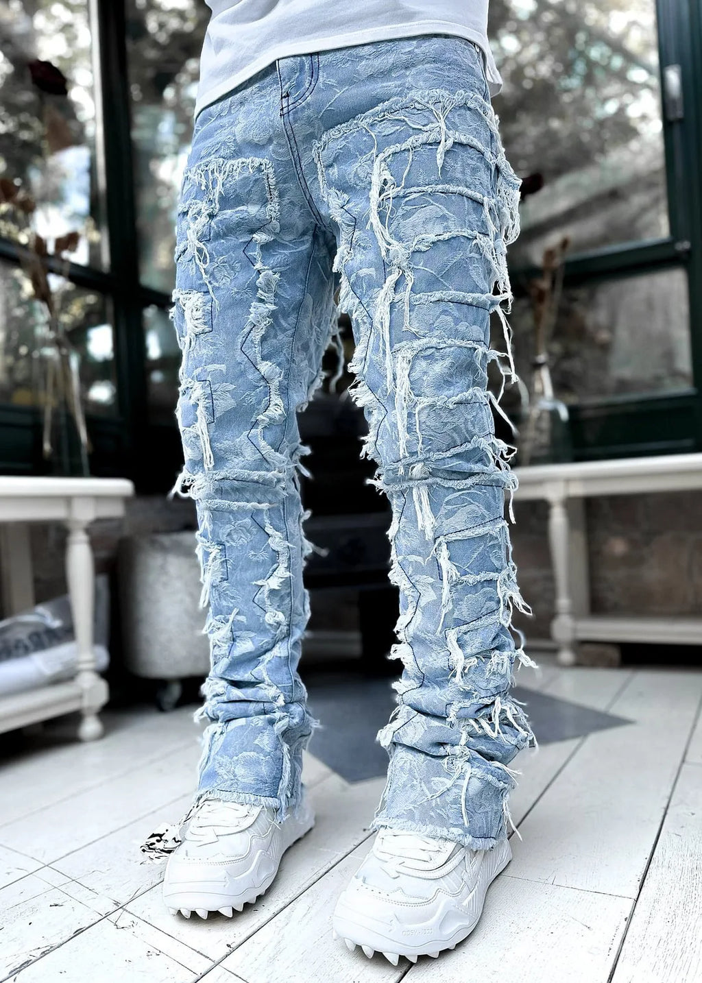 Distressed Denim Jeans Heavy Frayed Ripped Street Style