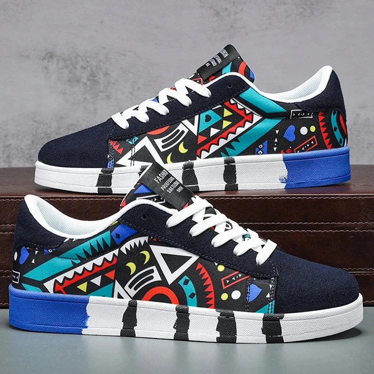 Geometric Canvas Sneakers Graffiti Print Skate Street Shoes