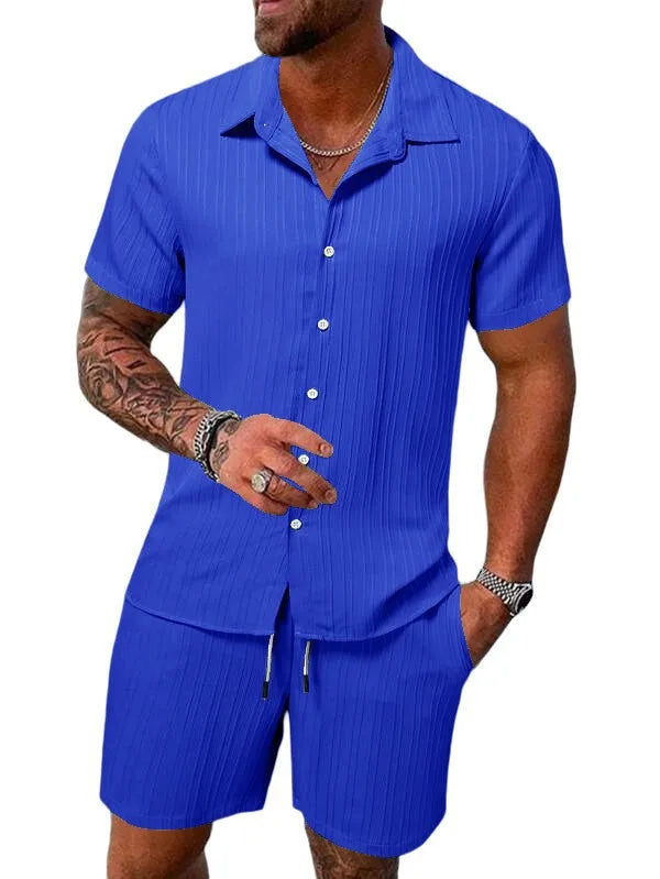Men Casual Short Sleeve Shirt & Shorts 2pcs Combo Set Summer