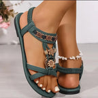 Bohemian Women's Flat Sandals Beaded Flowers
