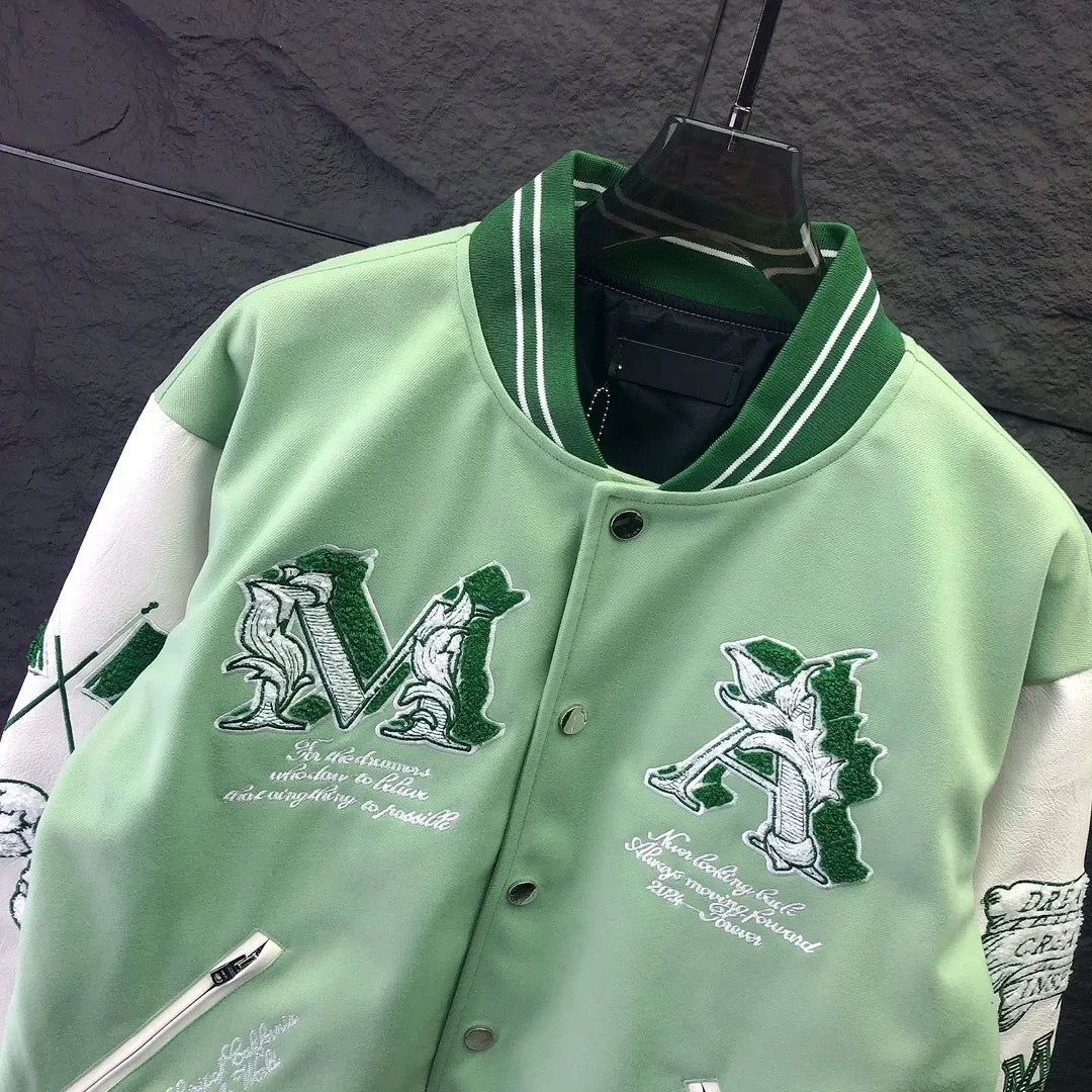 Bomber Jacket Angel Pattern Embroidered Varsity Outwear