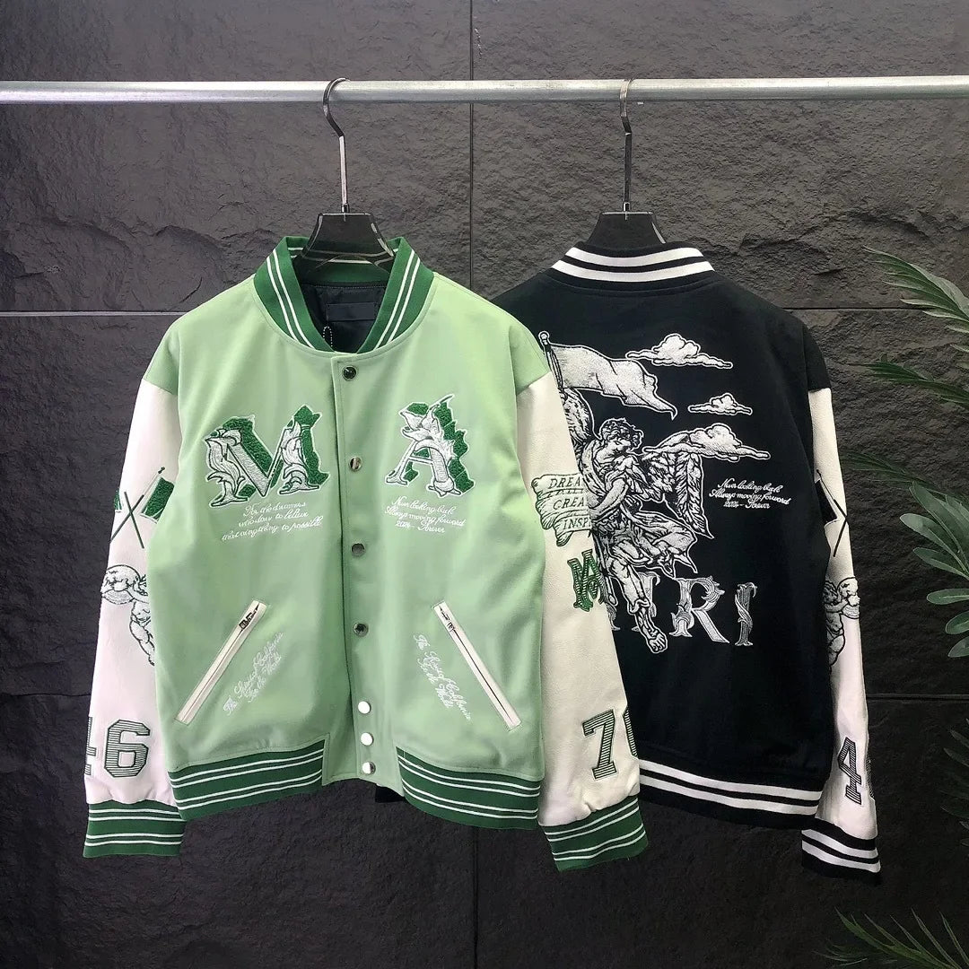 Bomber Jacket Angel Pattern Embroidered Varsity Outwear