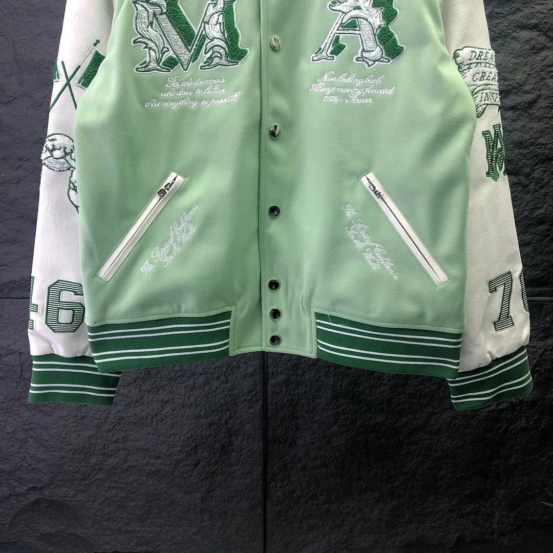 Bomber Jacket Angel Pattern Embroidered Varsity Outwear