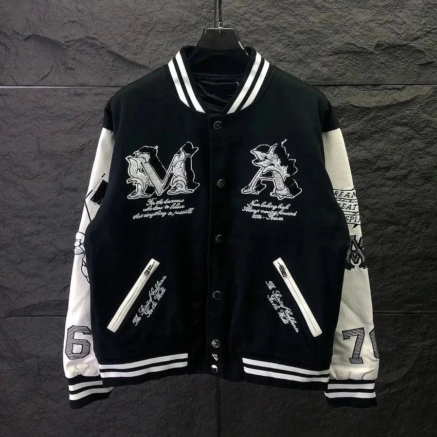 Bomber Jacket Angel Pattern Embroidered Varsity Outwear