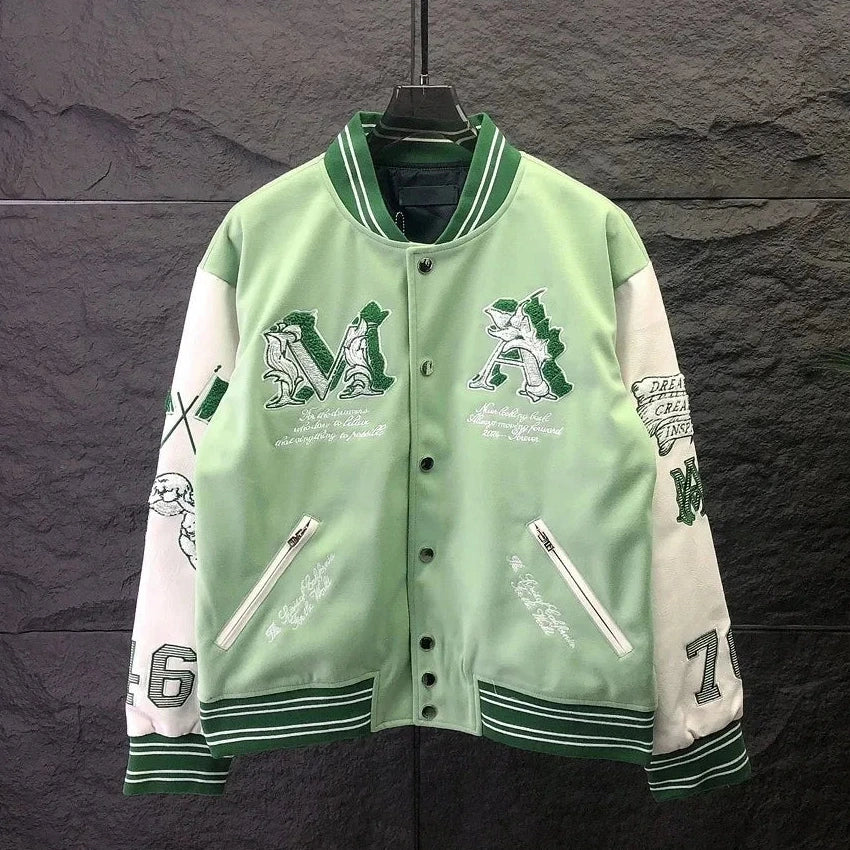 Bomber Jacket Angel Pattern Embroidered Varsity Outwear