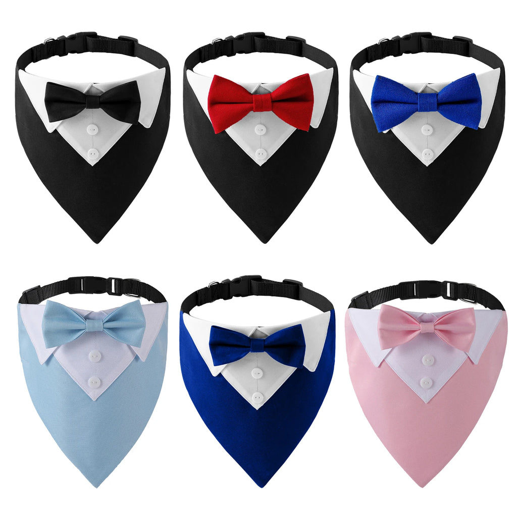 Bow Tie Dog Collar Tuxedo Bandana Adjustable Dress-up Party Costume