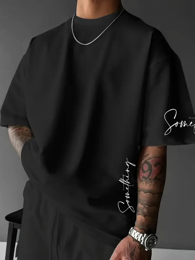 Boxy Fit Cursive Letter Something Print T-shirt