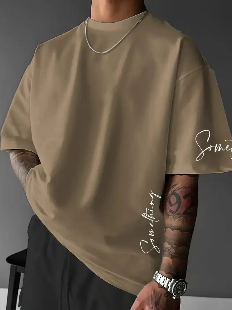Boxy Fit Cursive Letter Something Print T-shirt