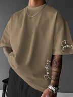 Boxy Fit Cursive Letter Something Print T-shirt