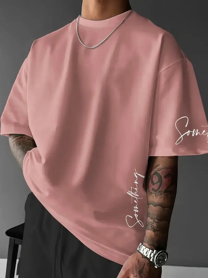 Boxy Fit Cursive Letter Something Print T-shirt