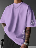 Boxy Fit Cursive Letter Something Print T-shirt
