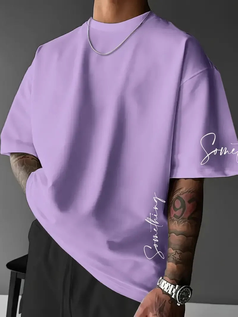 Boxy Fit Cursive Letter Something Print T-shirt