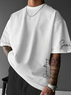Boxy Fit Cursive Letter Something Print T-shirt