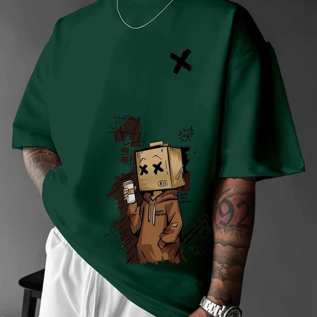 Boxy Graphic Tee | Urban Cartoon Box‑Head Character T-Shirt
