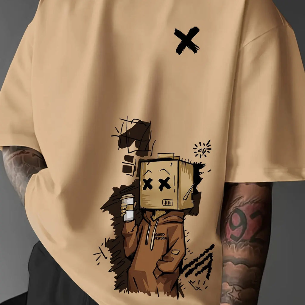 Boxy Graphic Tee | Urban Cartoon Box‑Head Character T-Shirt