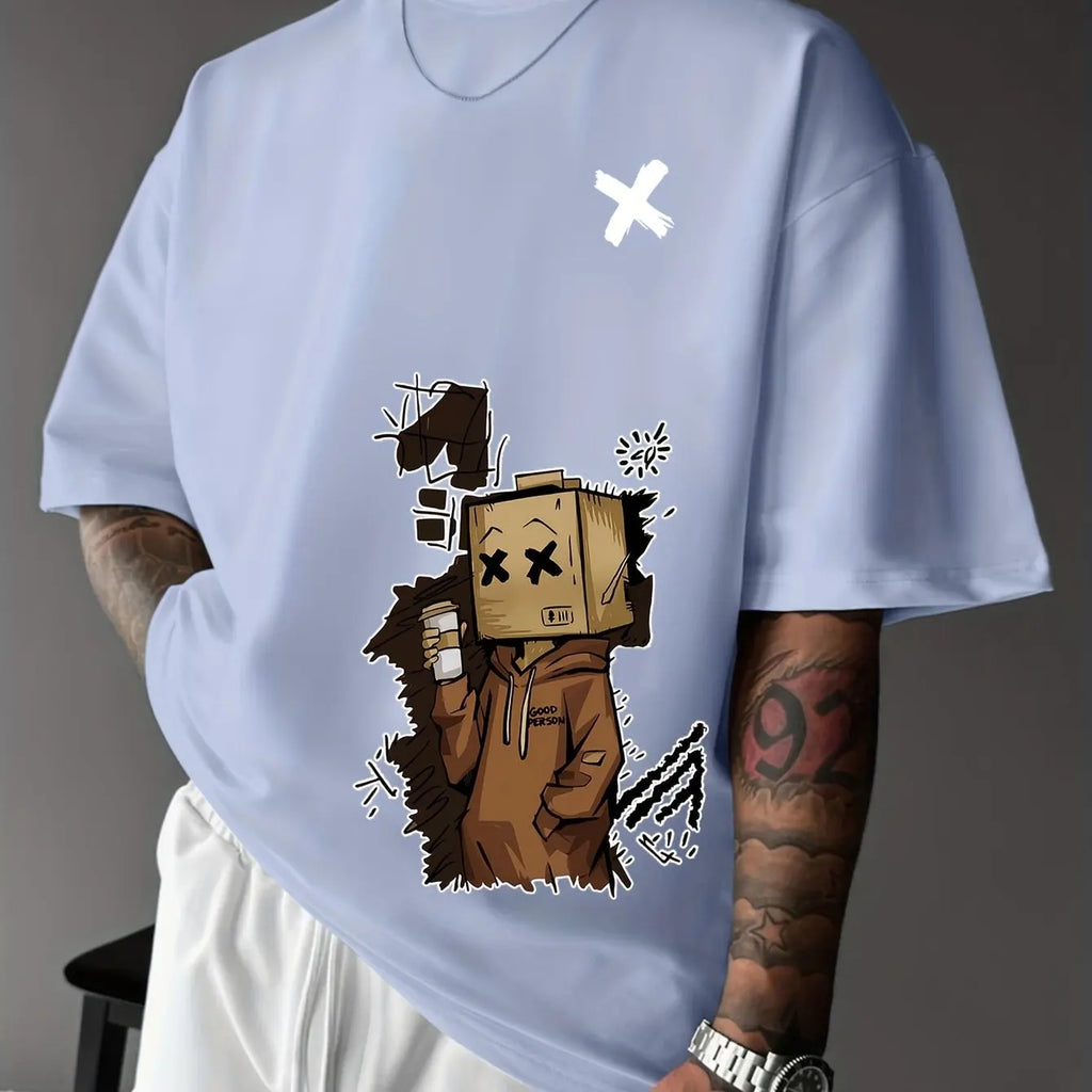 Boxy Graphic Tee | Urban Cartoon Box‑Head Character T-Shirt
