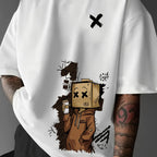 Boxy Graphic Tee | Urban Cartoon Box‑Head Character T-Shirt