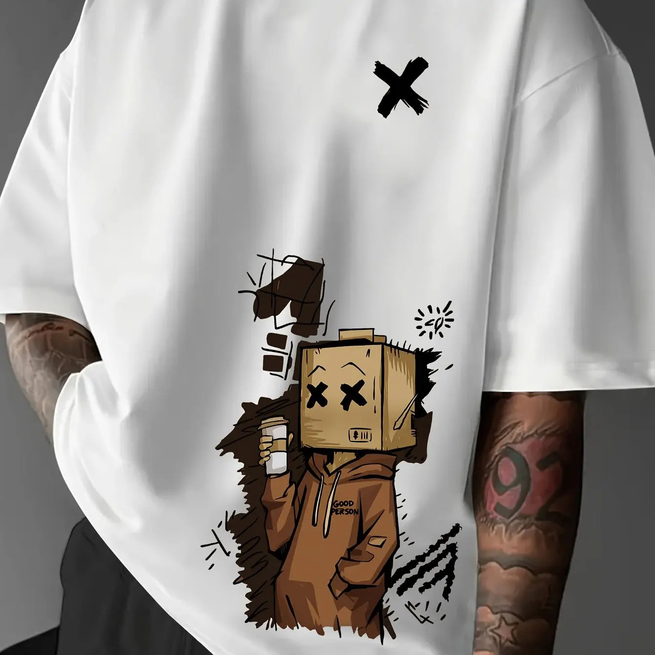 Boxy Graphic Tee | Urban Cartoon Box‑Head Character T-Shirt