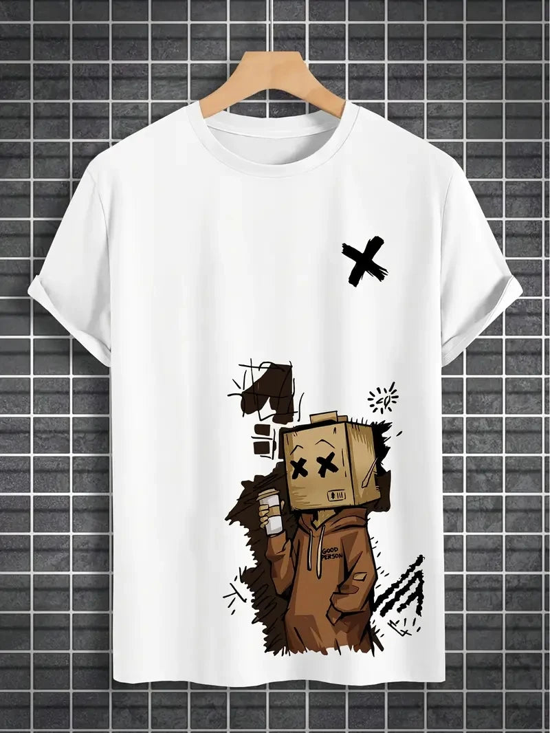 Boxy Graphic Tee | Urban Cartoon Box‑Head Character T-Shirt