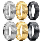 Brushed Stainless Steel Ring Hammered Design Unisex