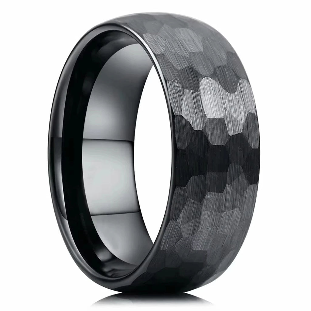 Brushed Stainless Steel Ring Hammered Design Unisex