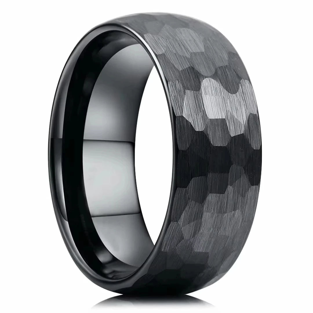Brushed Stainless Steel Ring Hammered Design Unisex