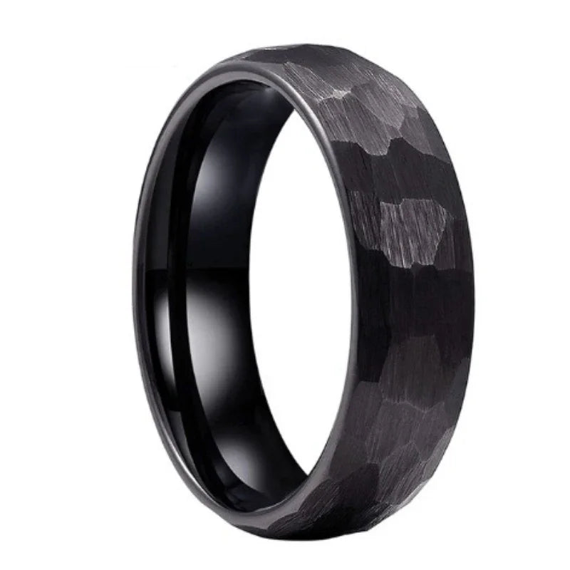 Brushed Stainless Steel Ring Hammered Design Unisex