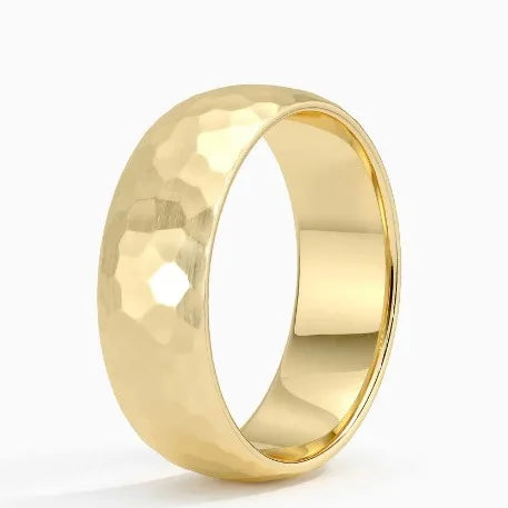 Brushed Stainless Steel Ring Hammered Design Unisex