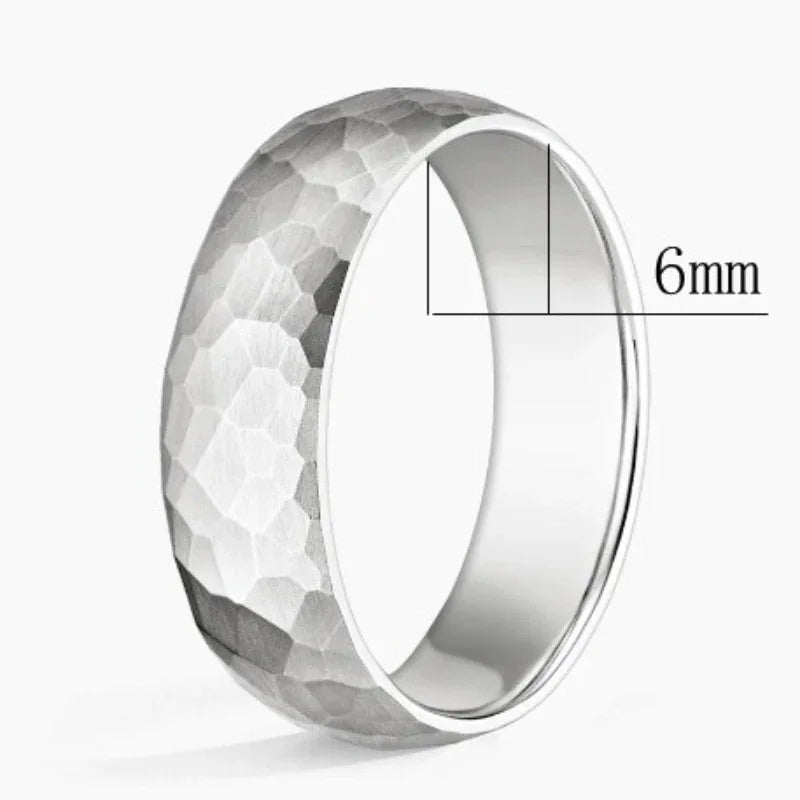 Brushed Stainless Steel Ring Hammered Design Unisex