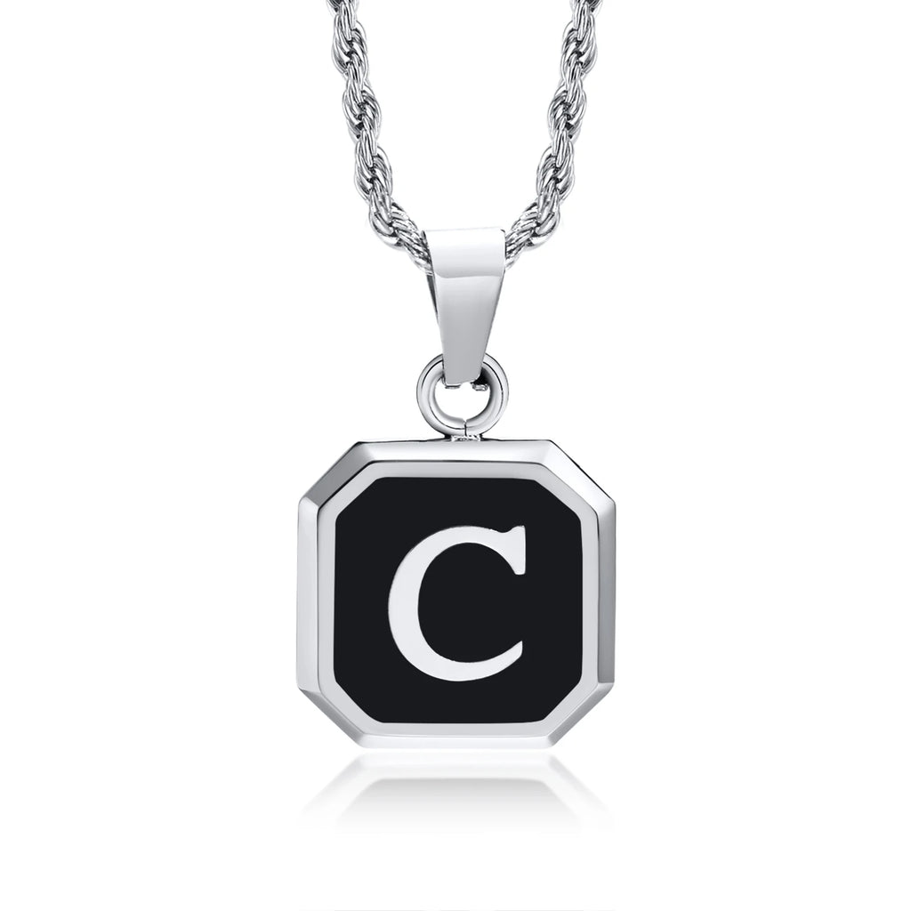 Name Initial Personalised Necklace A-Z Square Stainless Steel Pendant