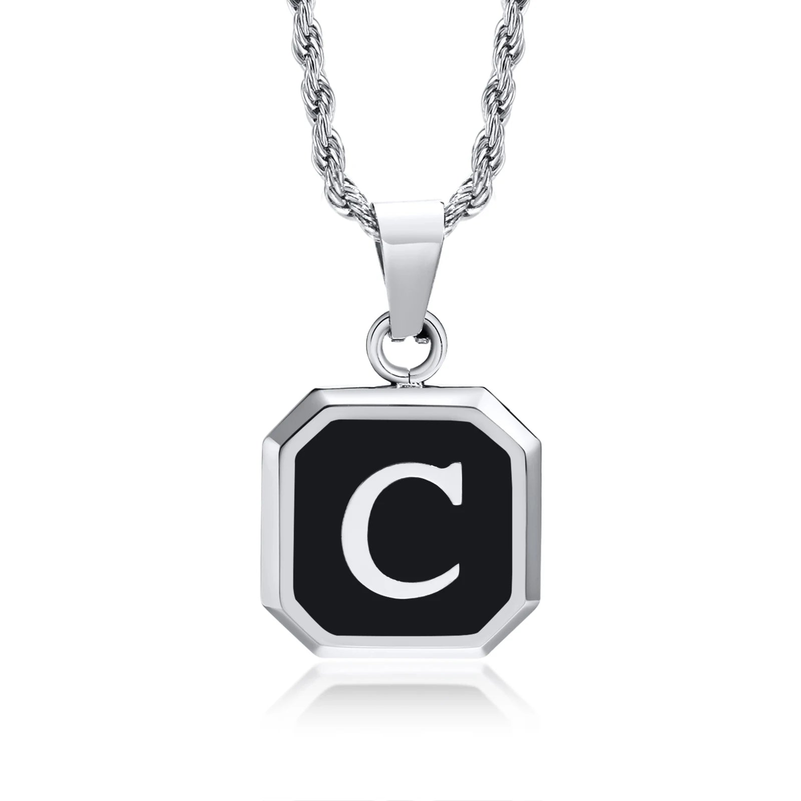 Name Initial Personalised Necklace A-Z Square Stainless Steel Pendant