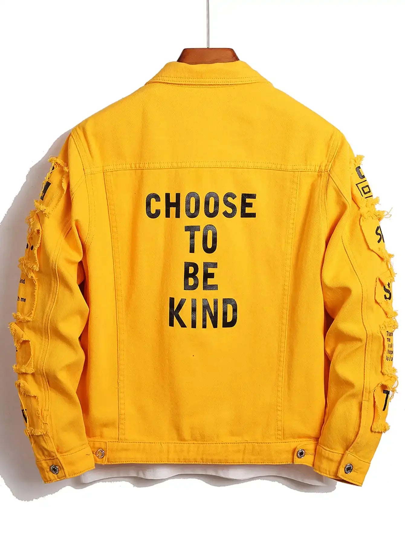 Denim Jeans Fashion Jacket With Patches Choose To Be Kind