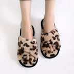 Women's Fluffy Leopard Slippers Indoor Classic Slip Ons Flats