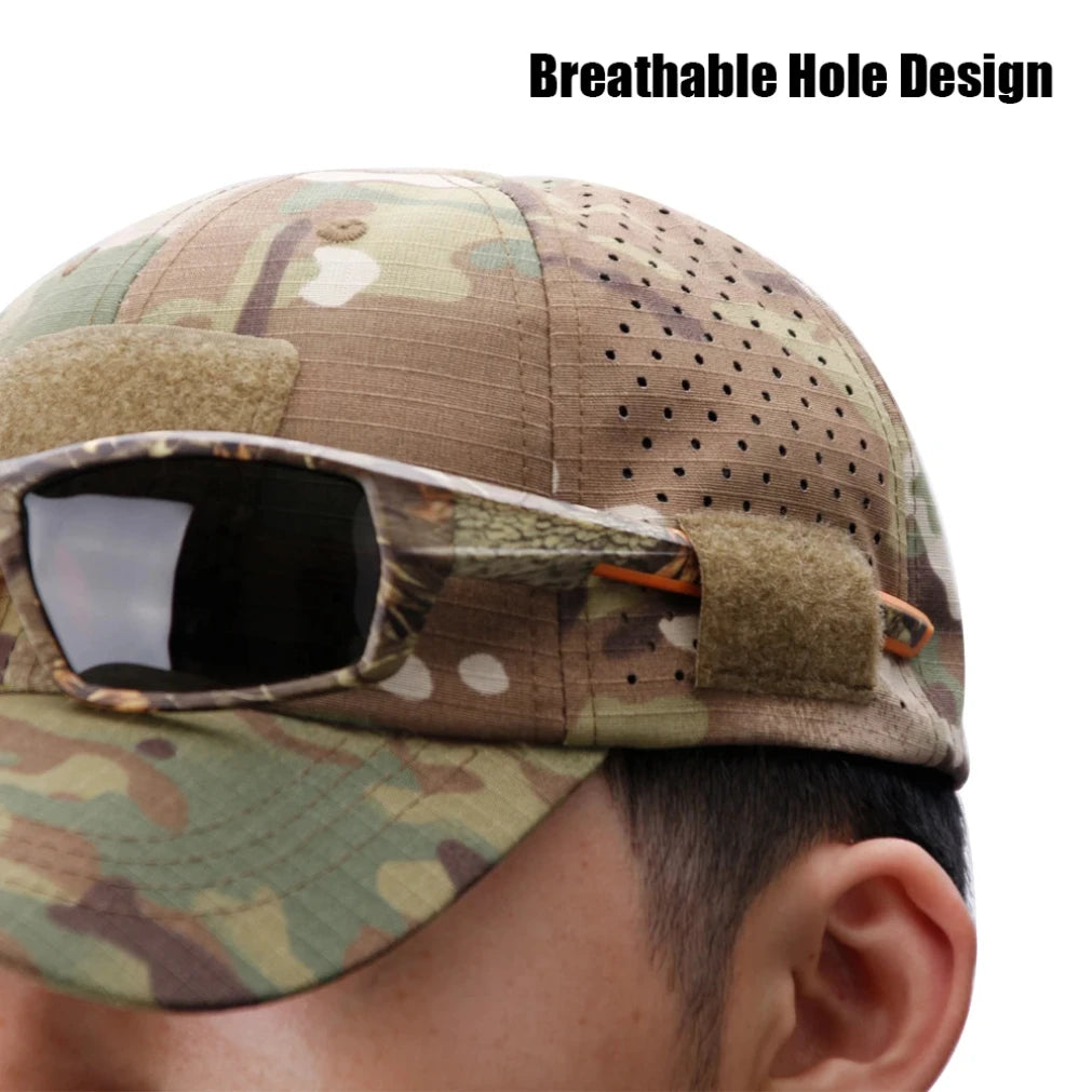 Camo Baseball Cap With Sunglasses Holder Velcro Outdoors