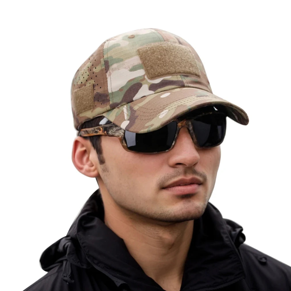 Camo Baseball Cap With Sunglasses Holder Velcro Outdoors