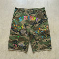 Camo Cargo Baggy Shorts Graffiti Patched Unisex