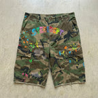 Camo Cargo Baggy Shorts Graffiti Patched Unisex