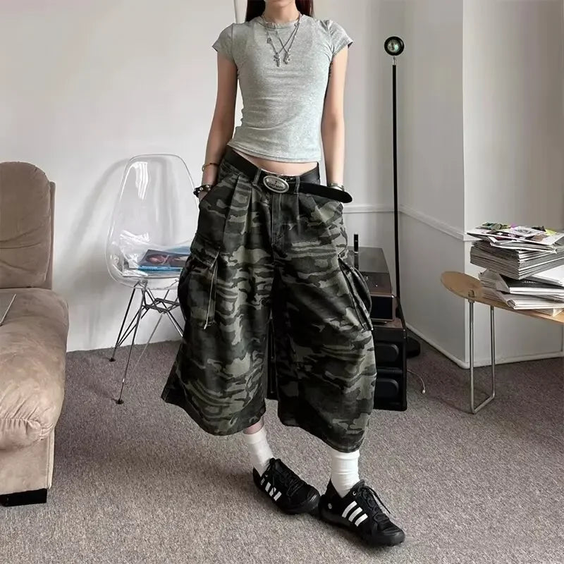 Camo Shorts Long Baggy Jeans Wide Leg