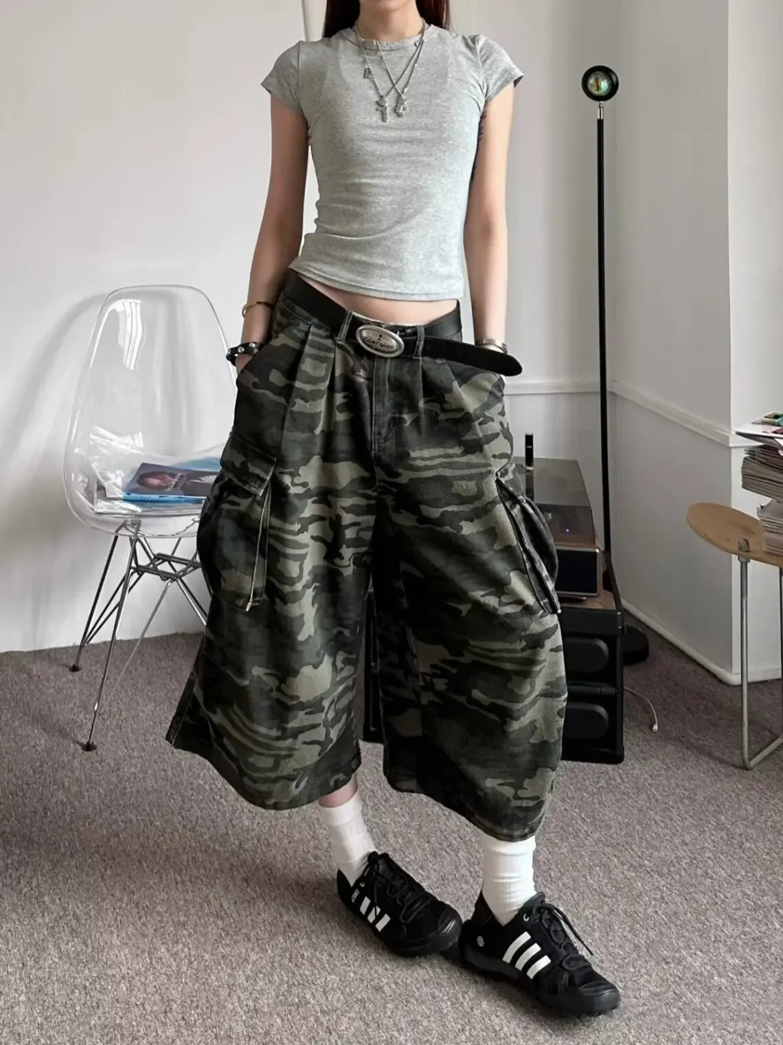 Camo Shorts Long Baggy Jeans Wide Leg