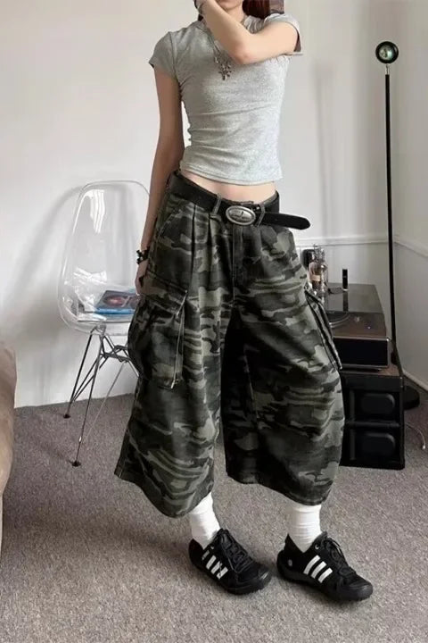 Camo Shorts Long Baggy Jeans Wide Leg