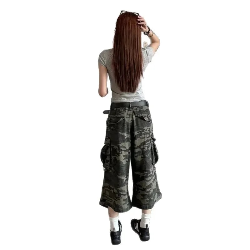 Camo Shorts Long Baggy Jeans Wide Leg