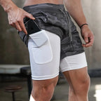 Workout Sports Shorts 2-in-1 Gym Fitness Phone Pocket Towel Hoop