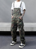 Person wearing camouflage overalls with a plain background