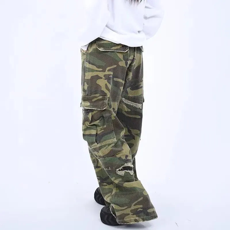 Cargo Camo Army Vintage Pants Baggy Wide Leg Washed Distressed Unisex