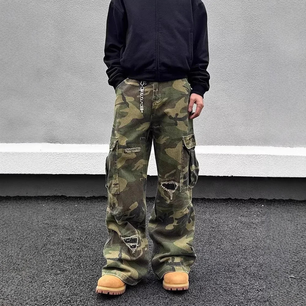 Cargo Camo Army Vintage Pants Baggy Wide Leg Washed Distressed Unisex