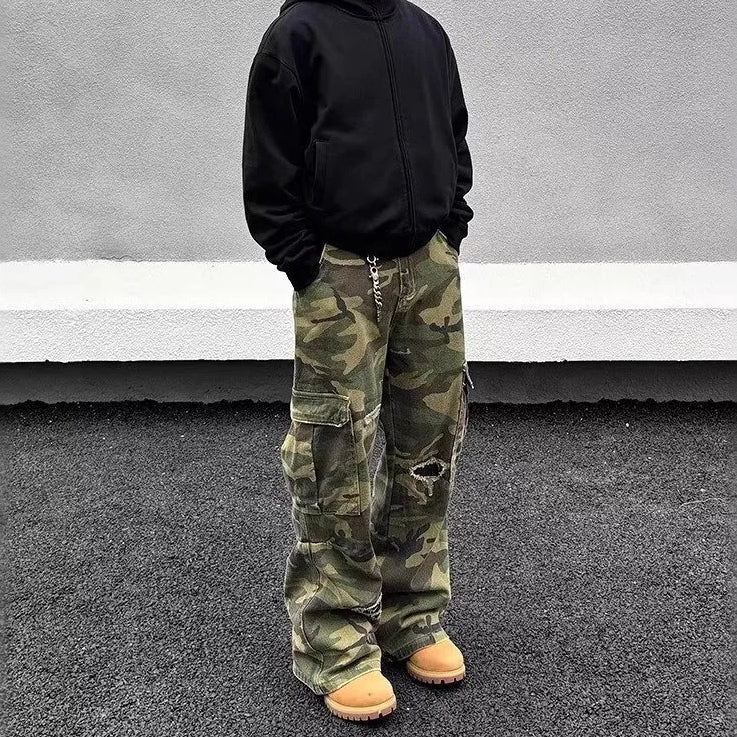 Cargo Camo Army Vintage Pants Baggy Wide Leg Washed Distressed Unisex