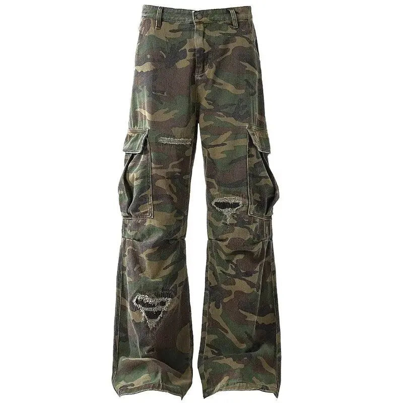 Cargo Camo Army Vintage Pants Baggy Wide Leg Washed Distressed Unisex