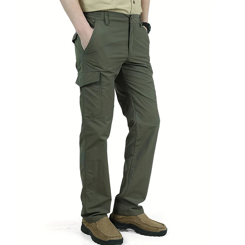 Cargo Pants With Large Zip And Flap Pockets Part Elastic Waist