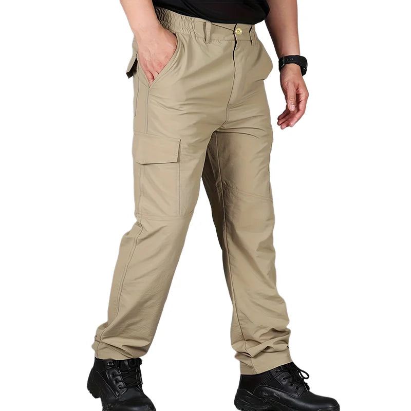 Cargo Pants With Large Zip And Flap Pockets Part Elastic Waist